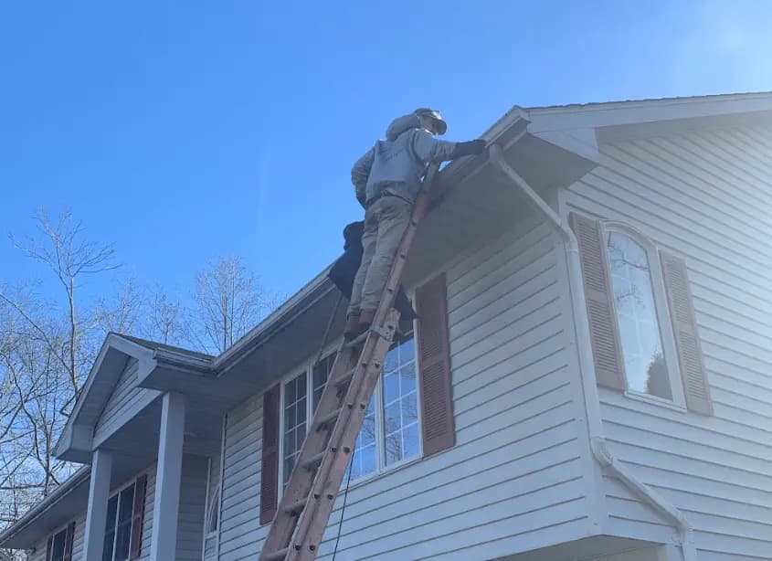 Gutter cleaning and maintenance being performed by Elyria Power Washing in Elyria