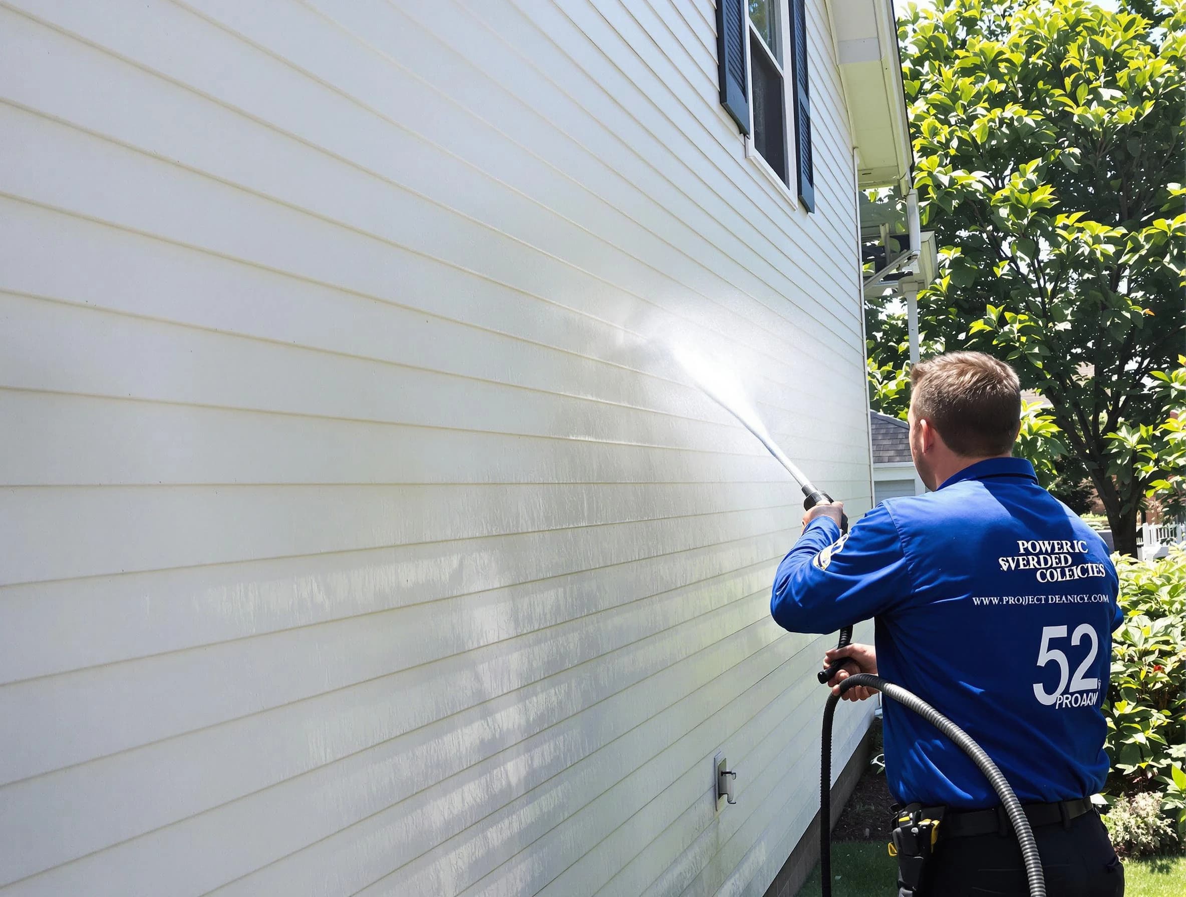 A Elyria Power Washing technician power washing a home in Elyria