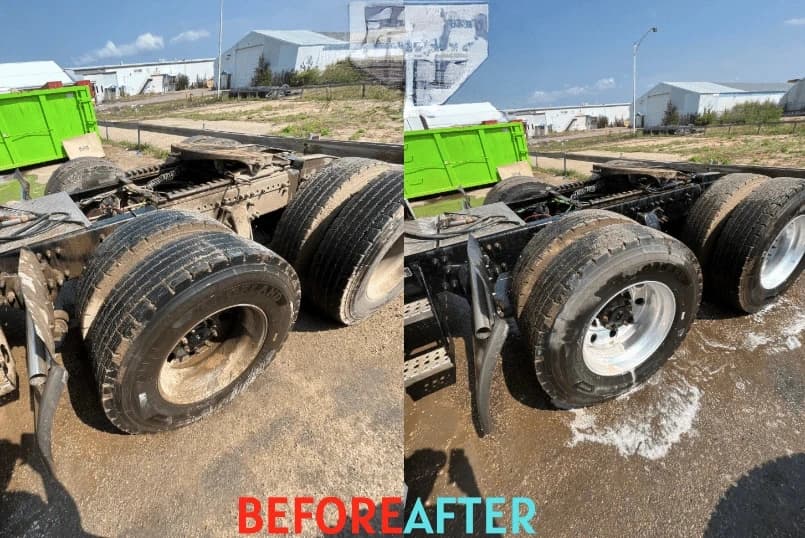 Elyria Power Washing team cleaning commercial fleet vehicles in Elyria